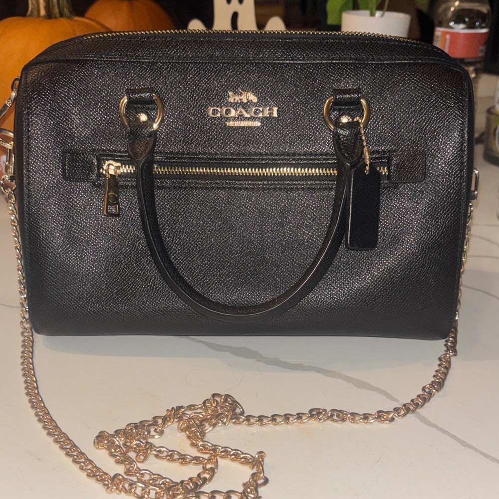 Coach Black Satchel with Gold Accents
